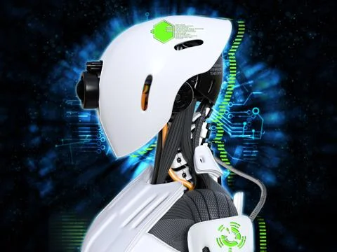 3D rendering of female android robot head technology concept. Stock Illustration