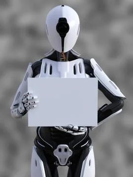 3D rendering of a female android robot holding sign. Stock Illustration