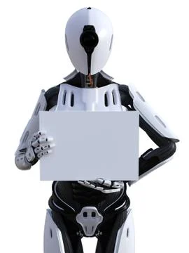 3D rendering of a female android robot holding sign. Stock Illustration