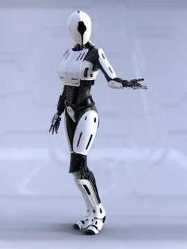 3D rendering of a female android robot posing. Stock Illustration