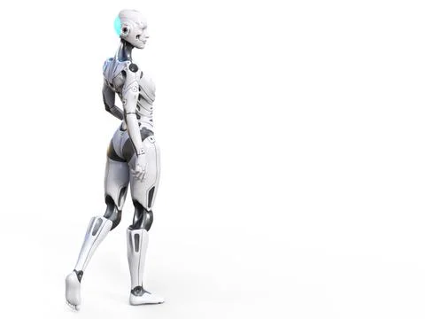 3D rendering of a female android with white background. Illustrazione stock