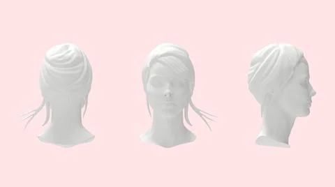 3d rendering of a female head front side and back view isolated on empty space Stock Illustration