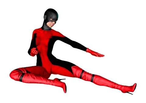 3D Rendering Female Hero on White Stock Illustration