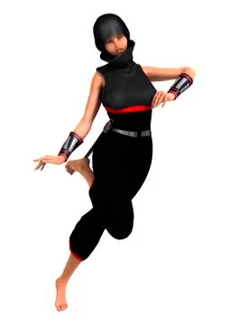 3D Rendering Female Ninja on White Stock Illustration