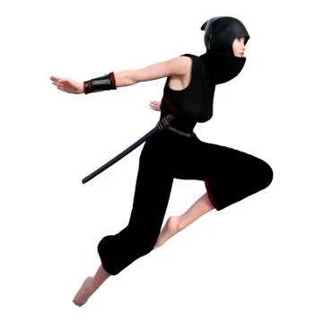 3D Rendering Female Ninja on White Stock Illustration