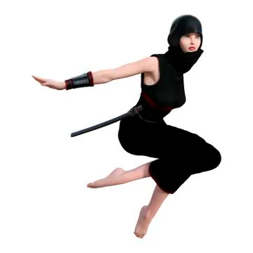 3D Rendering Female Ninja on White Stock Illustration