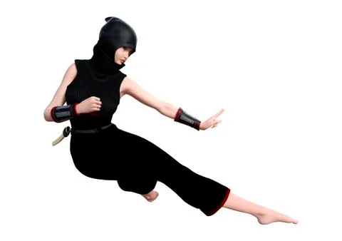3D Rendering Female Ninja on White Stock Illustration