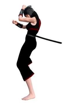 3D Rendering Female Ninja on White Stock Illustration