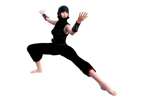 3D Rendering Female Ninja on White Illustrazione stock