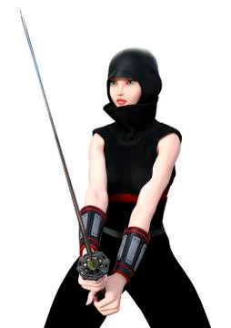 3D Rendering Female Ninja on White Stock Illustration
