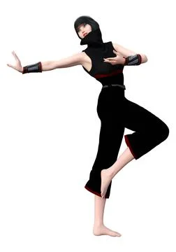 3D Rendering Female Ninja on White Stock Illustration
