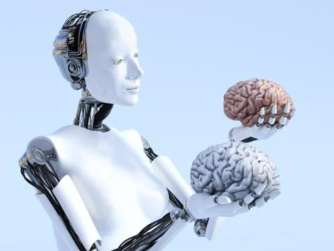 3D rendering of female robot artificial intelligence concept. Stock Illustration