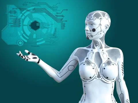 3D rendering of female robot digital concept. Stock Illustration