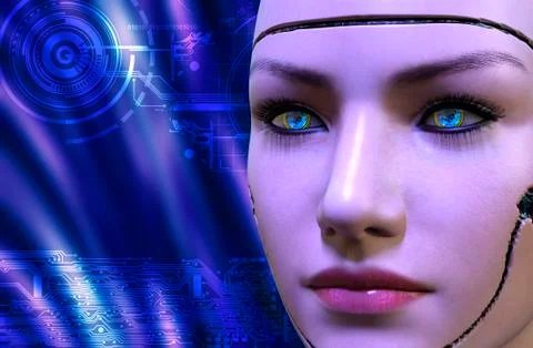 3D rendering of a female robot face Stock Illustration