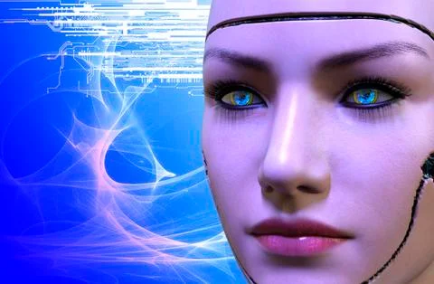 3D rendering of a female robot face Stock Illustration
