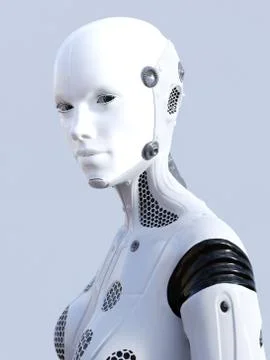 3D rendering of female robot face. Illustrazione stock