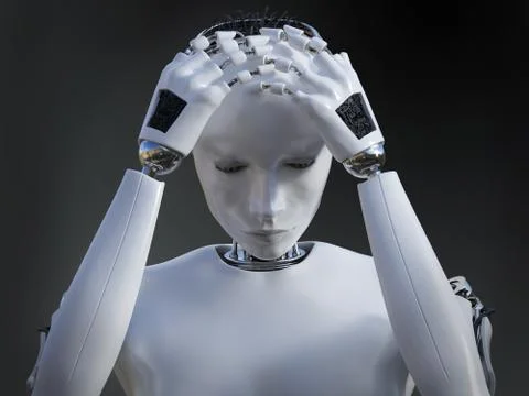 3D rendering of female robot looking sad. Stock Illustration