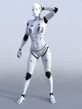 3D rendering of female robot posing. Stock Illustration