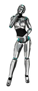 3D Rendering Female Robot on White Stock Illustration