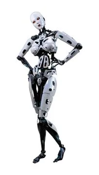 3D Rendering Female Robot on White Stock Illustration