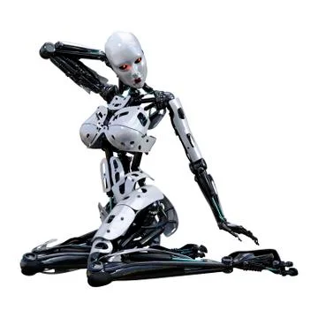 3D Rendering Female Robot on White Stock Illustration