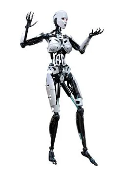3D Rendering Female Robot on White Stock Illustration