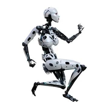 3D Rendering Female Robot on White Stock Illustration