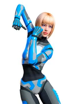 3D Rendering Female Robot on White Stock Illustration