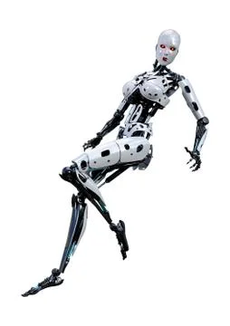 3D Rendering Female Robot on White Stock Illustration