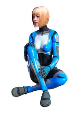 3D Rendering Female Robot on White 스톡 일러스트