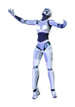 3D Rendering Female Robot on White Stock Illustration