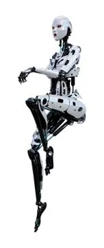 3D Rendering Female Robot on White Stock Illustration