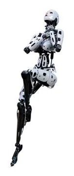 3D Rendering Female Robot on White Stock Illustration