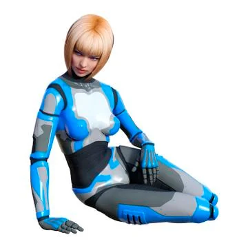 3D Rendering Female Robot on White Illustrazione stock