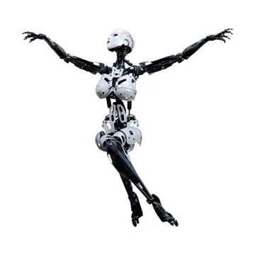 3D Rendering Female Robot on White Stock Illustration