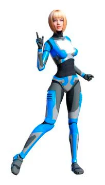 3D Rendering Female Robot on White Stock Illustration