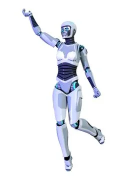 3D Rendering Female Robot on White Stock Illustration
