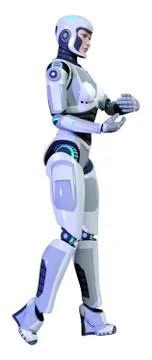 3D Rendering Female Robot on White Stock Illustration