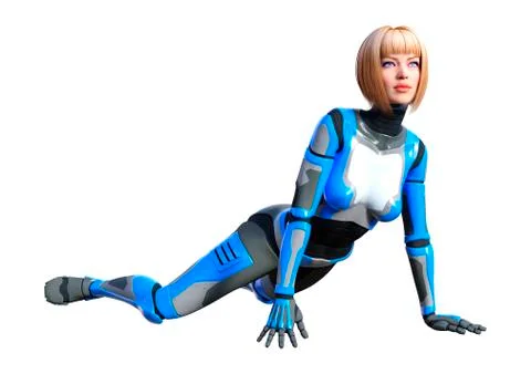 3D Rendering Female Robot on White Stock Illustration