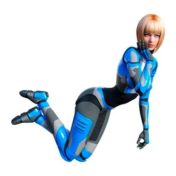 3D Rendering Female Robot on White Illustrazione stock