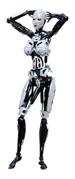 3D Rendering Female Robot on White Stock Illustration