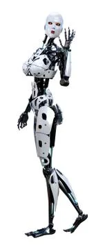 3D Rendering Female Robot on White Stock Illustration