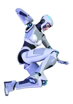 3D Rendering Female Robot on White Stock Illustration