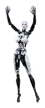 3D Rendering Female Robot on White Stock Illustration