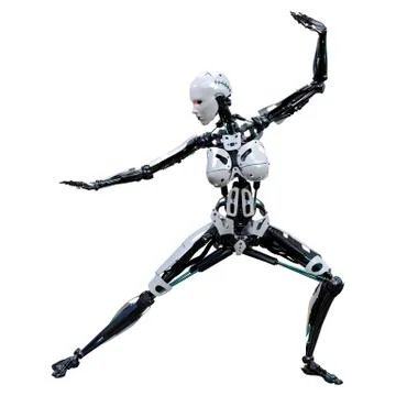 3D Rendering Female Robot on White Stock Illustration