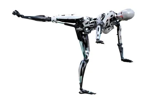 3D Rendering Female Robot on White Stock Illustration