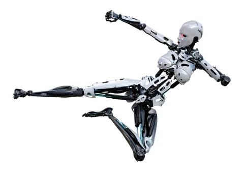 3D Rendering Female Robot on White Stock Illustration
