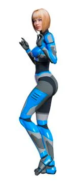 3D Rendering Female Robot on White Stock Illustration