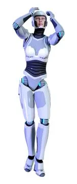 3D Rendering Female Robot on White Stock Illustration