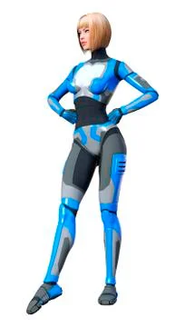 3D Rendering Female Robot on White Stock Illustration